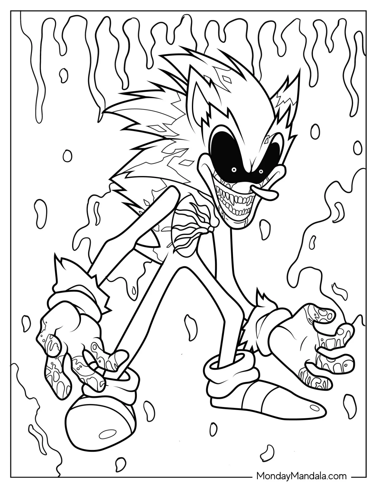 Evil Sonic Exe Coloring Page Covered In Blood coloring page — printable line art