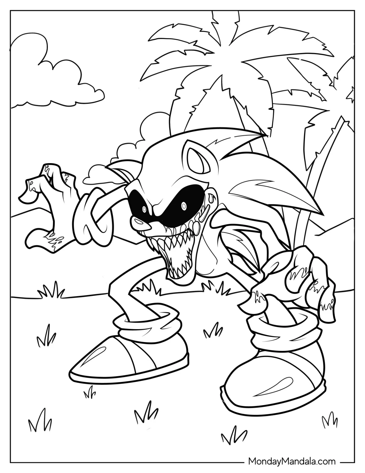 Growling Sonic Exe Coloring Page With Bloody Gloves coloring page — printable line art