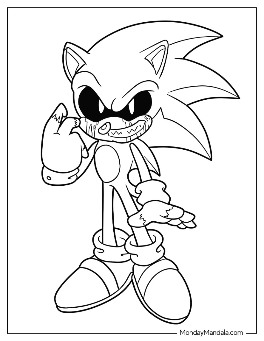 Simple Sonic Exe Coloring Page Bloodied With Torn Gloves coloring page