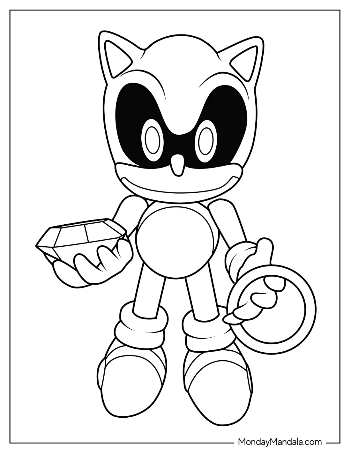 Simple Sonic Exe Coloring Page Holding Chaos Emerald And Gold Ring coloring page
