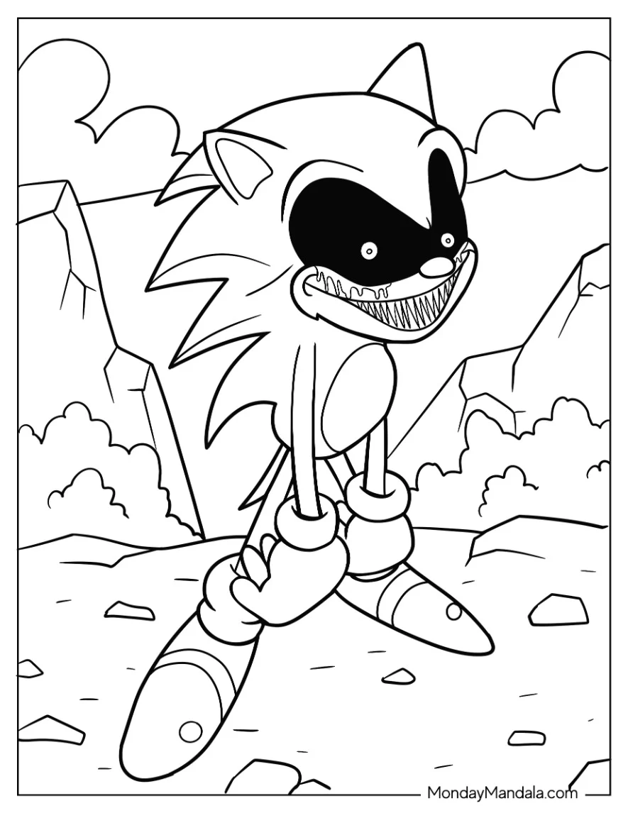 Sonic Exe Coloring Page Showing Sharp Teeth coloring page — printable line art