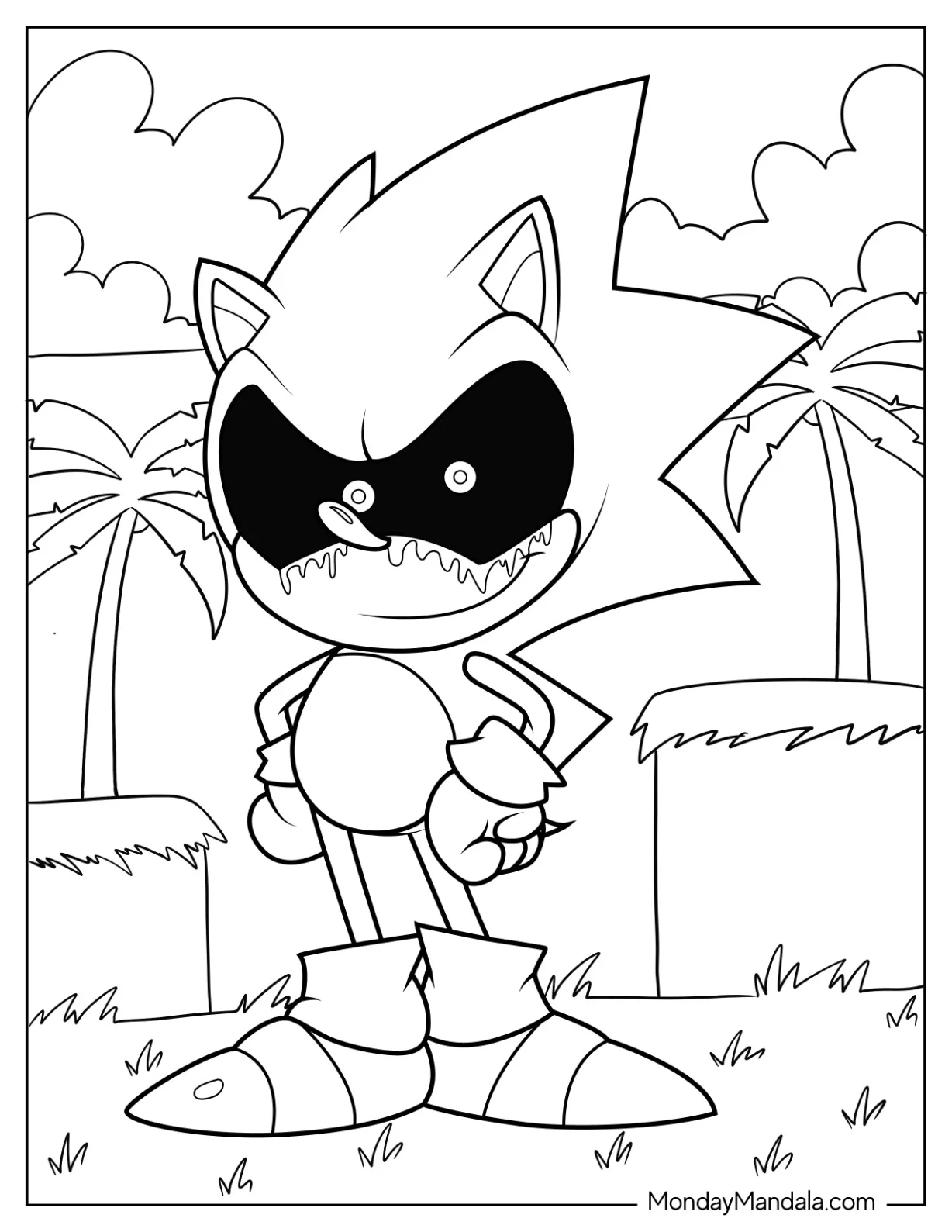 Sonic Exe Coloring Page Smiling With Bloody Eyes coloring page