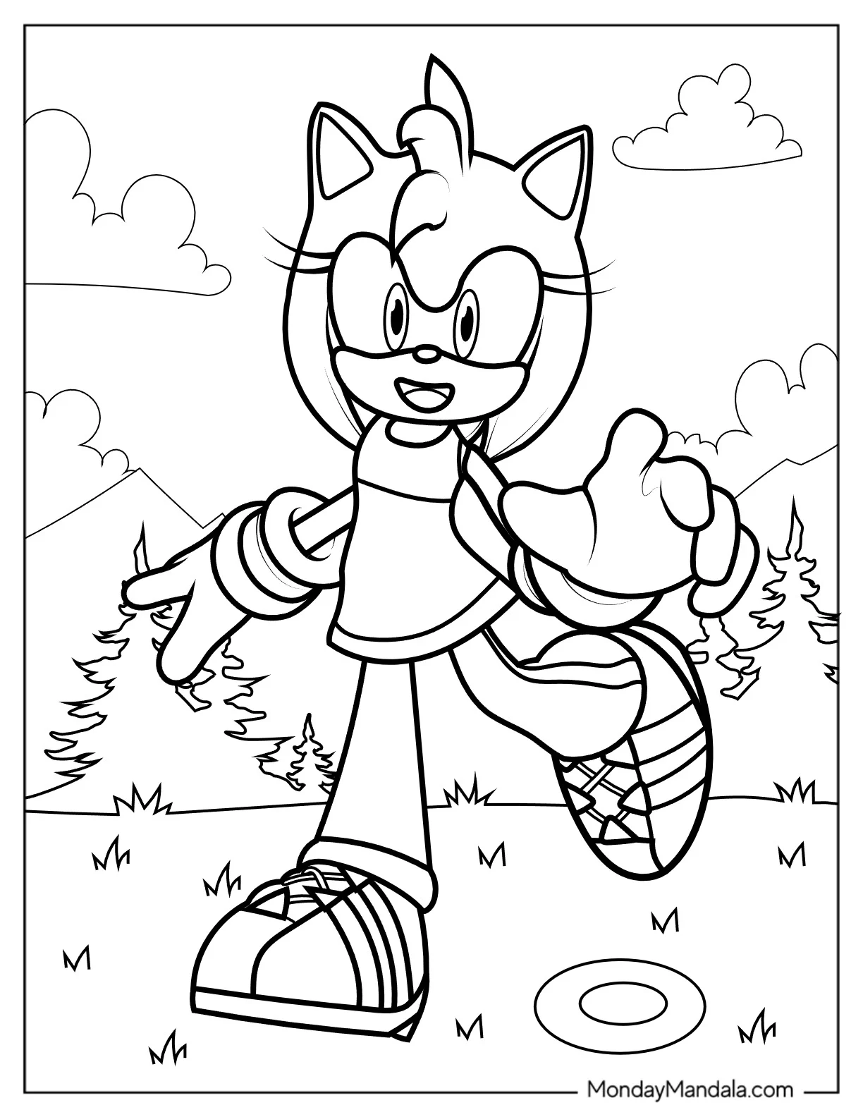 Amy Rose In Green Hill coloring page — printable line art