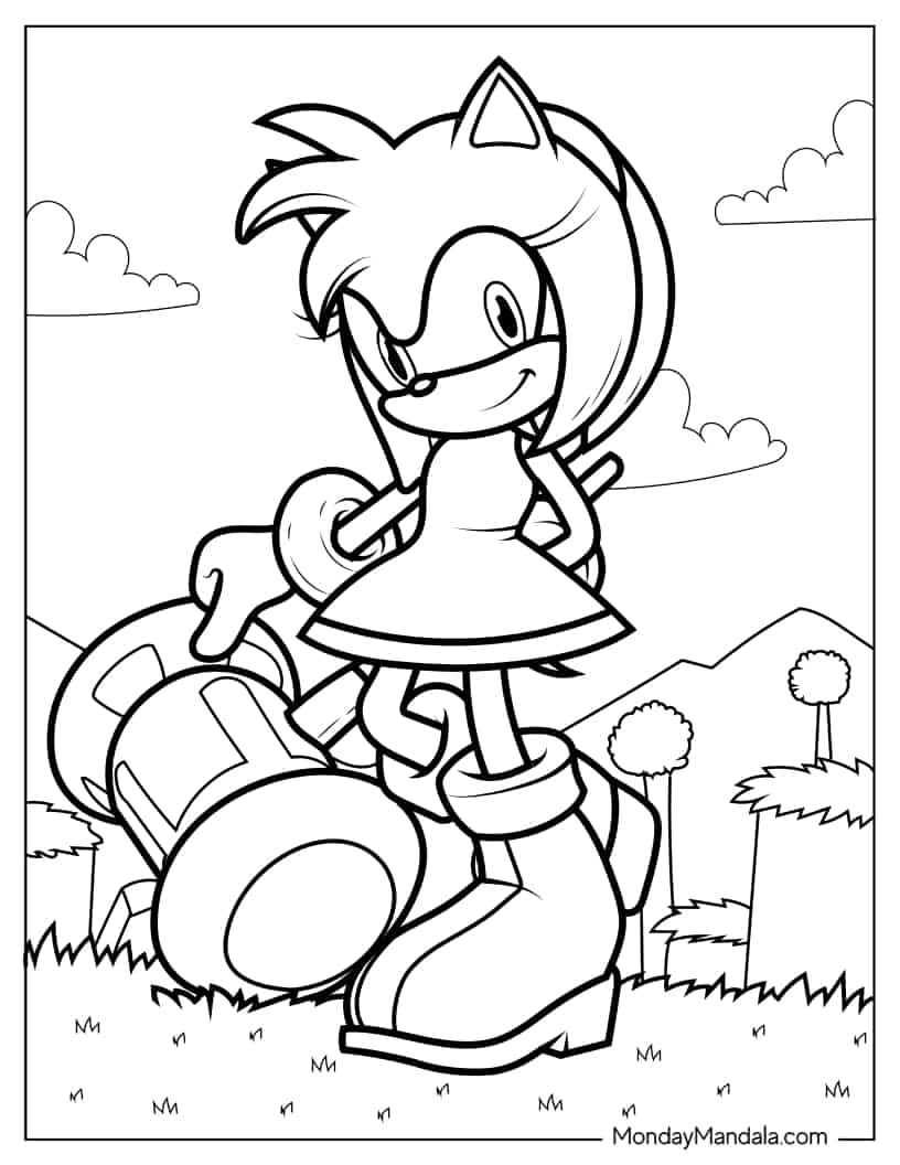 Amy Rose In Super Smash Bros Coloring Sheet coloring page