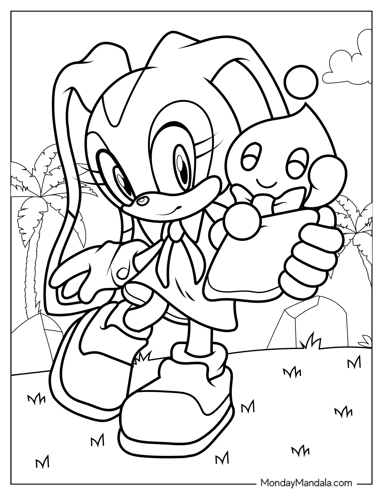 Cream the Rabbit Holding Toy Coloring In coloring page