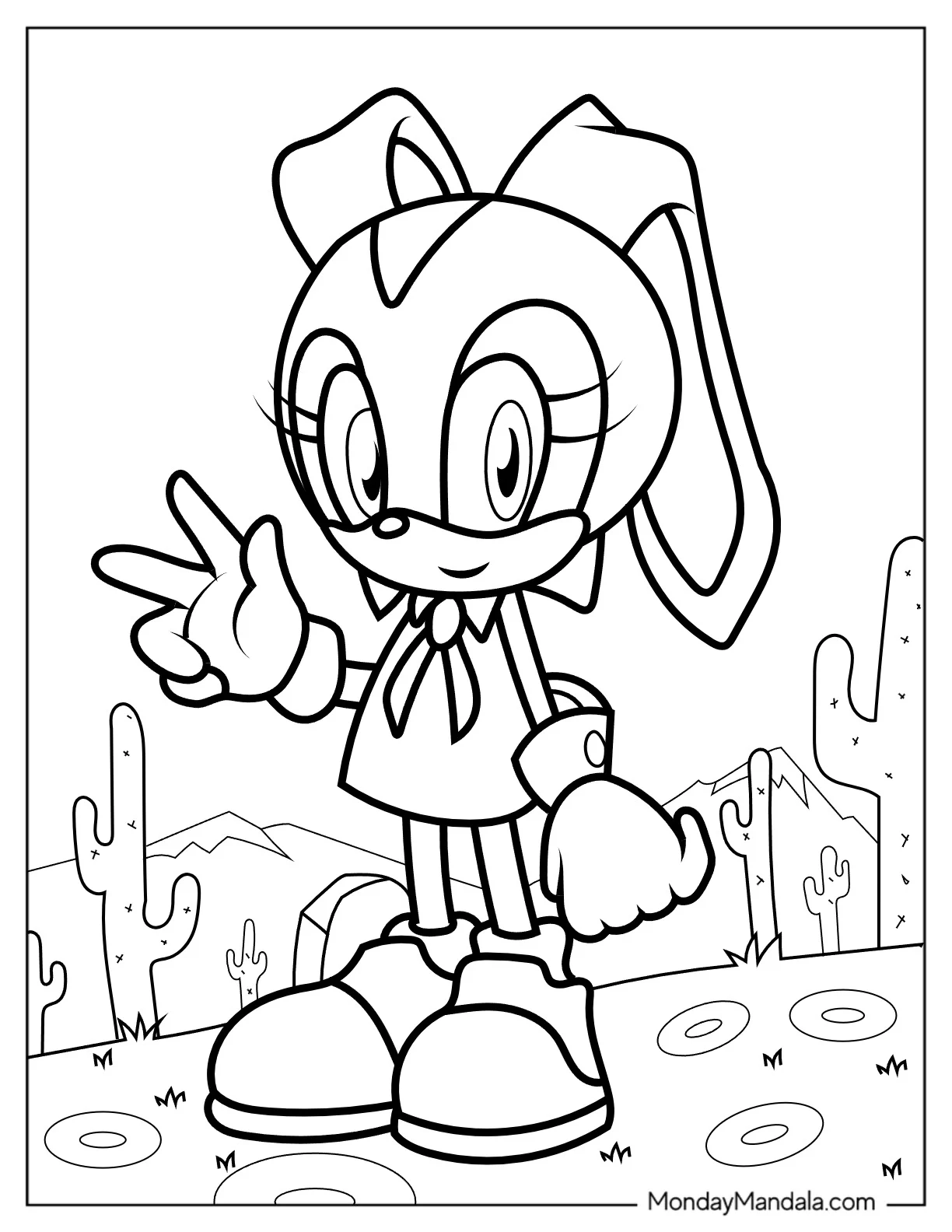 Cream the Rabbit In The Desert Coloring Sheet coloring page — printable line art