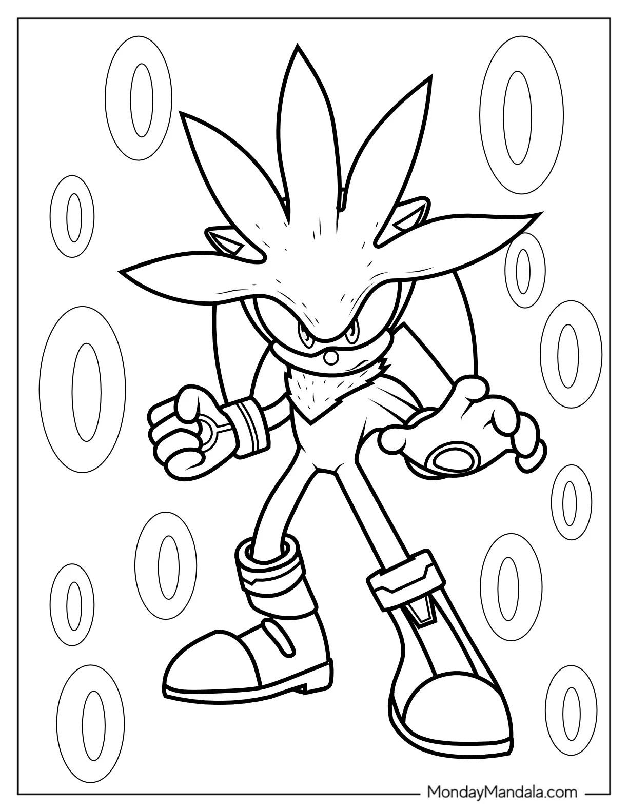 Detailed Outline Of Silver the Hedgehog coloring page — printable line art