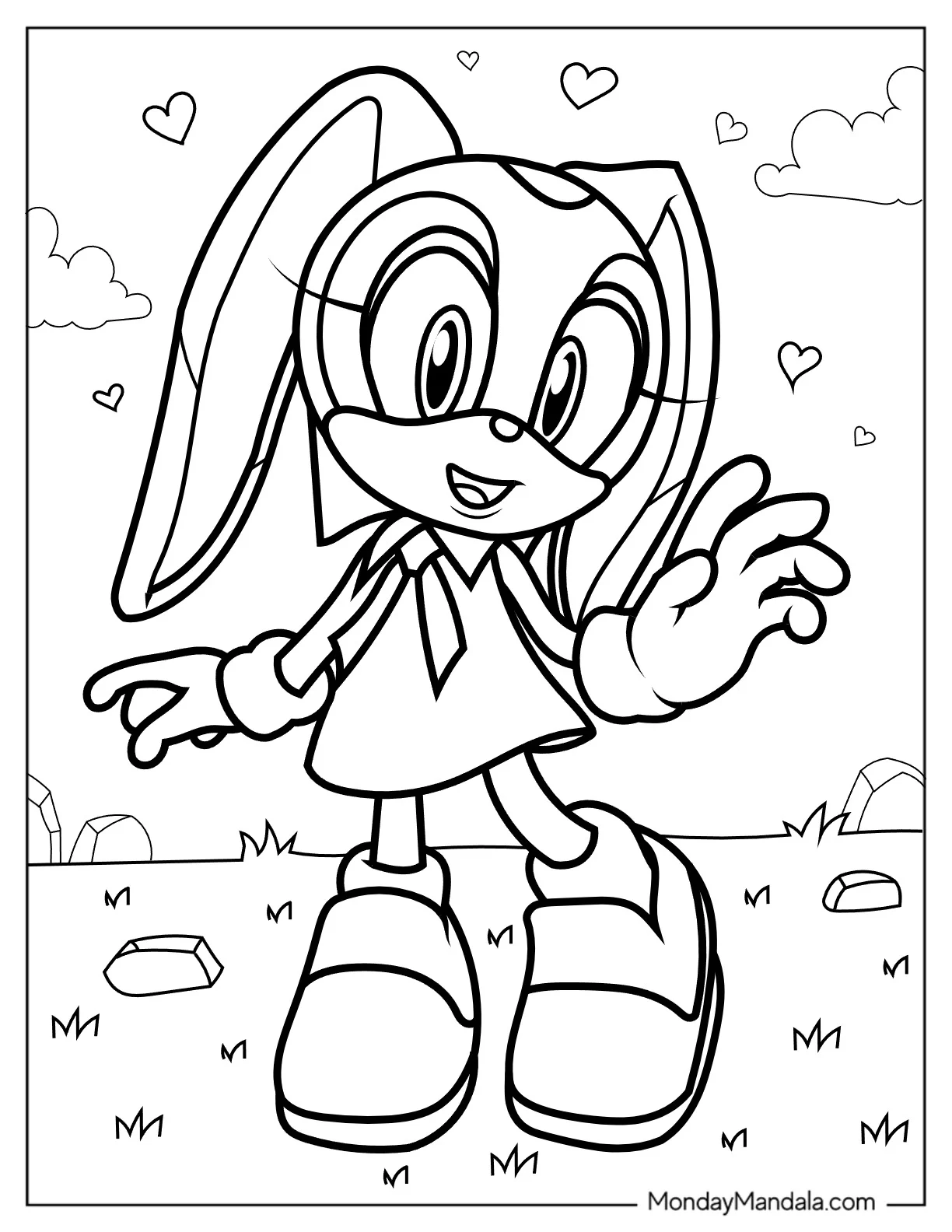 Kawaii Cream the Rabbit Waving V2 coloring page
