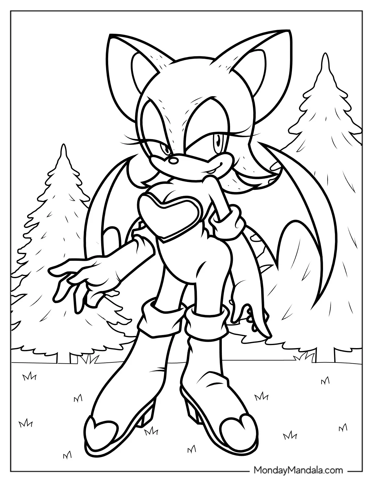 Kawaii Rouge the Bat coloring page — printable line art