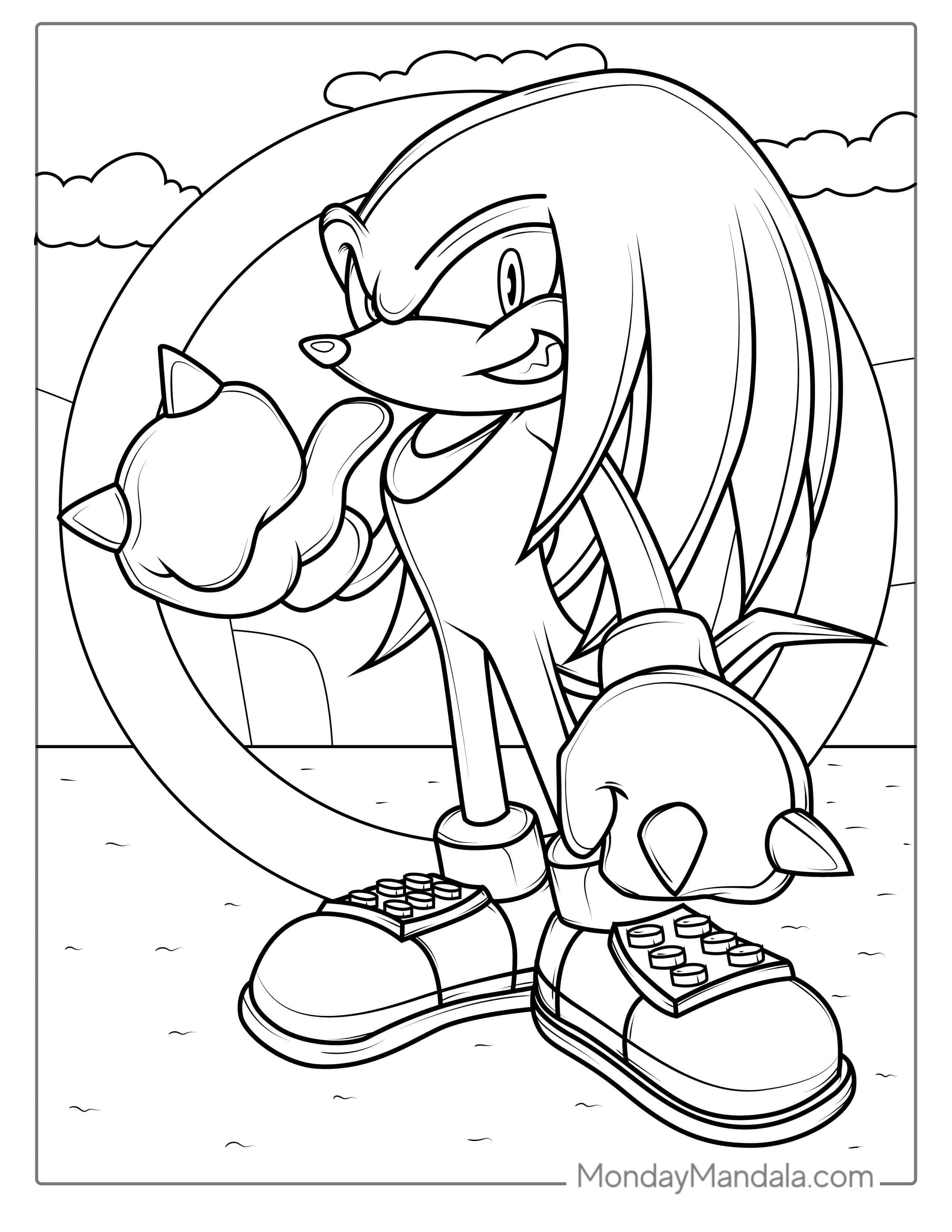 Knuckles From Sonic Coloring Sheet coloring page — printable line art