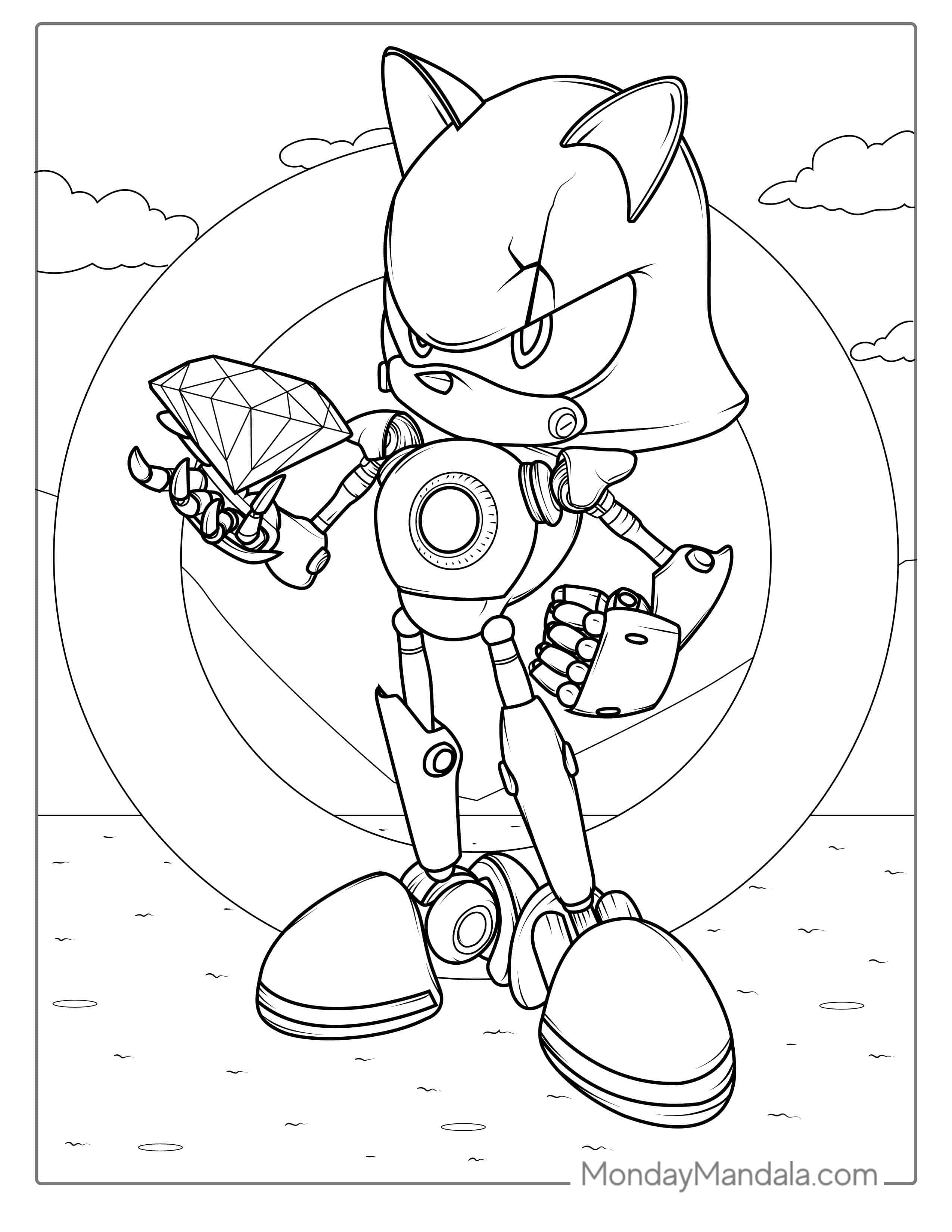 Metal Sonic Holding Diamond To Color coloring page