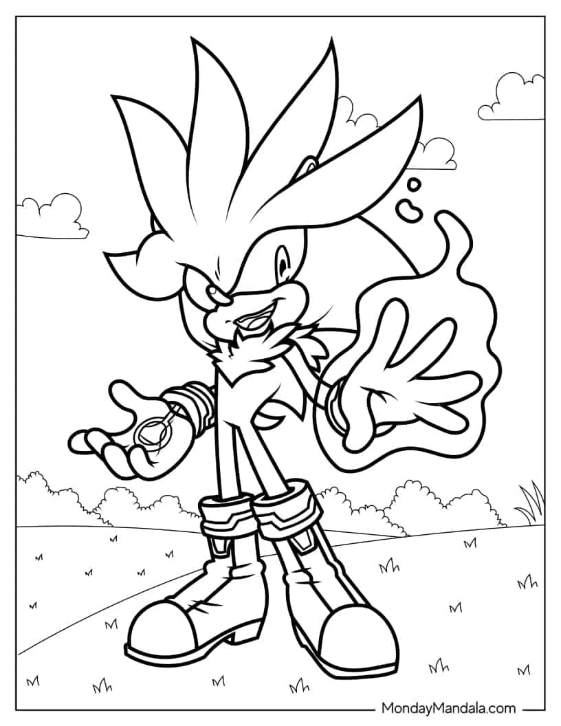 Silver the Hedgehog Coloring Sheet coloring page — printable line art
