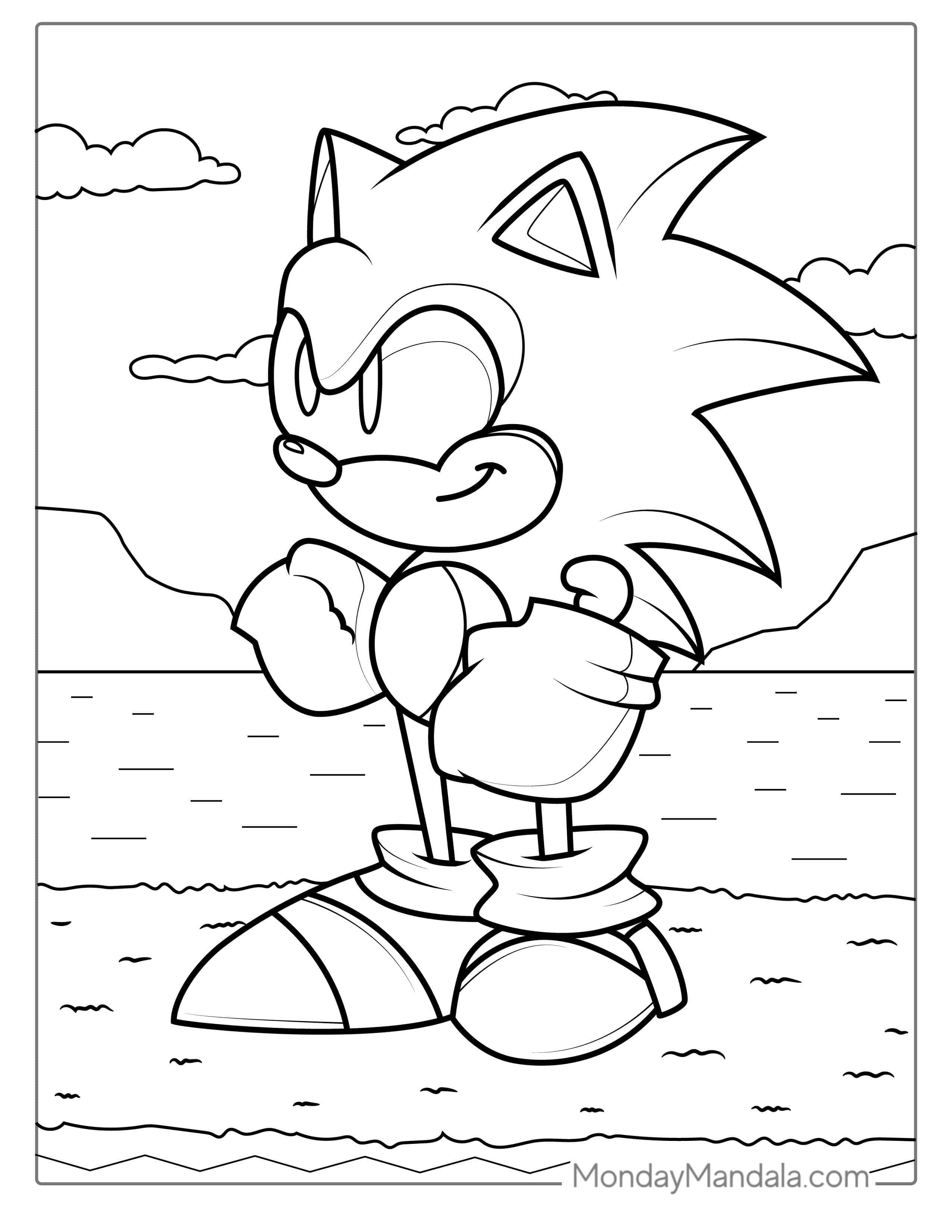 Simple Outline Of Sonic To Color coloring page