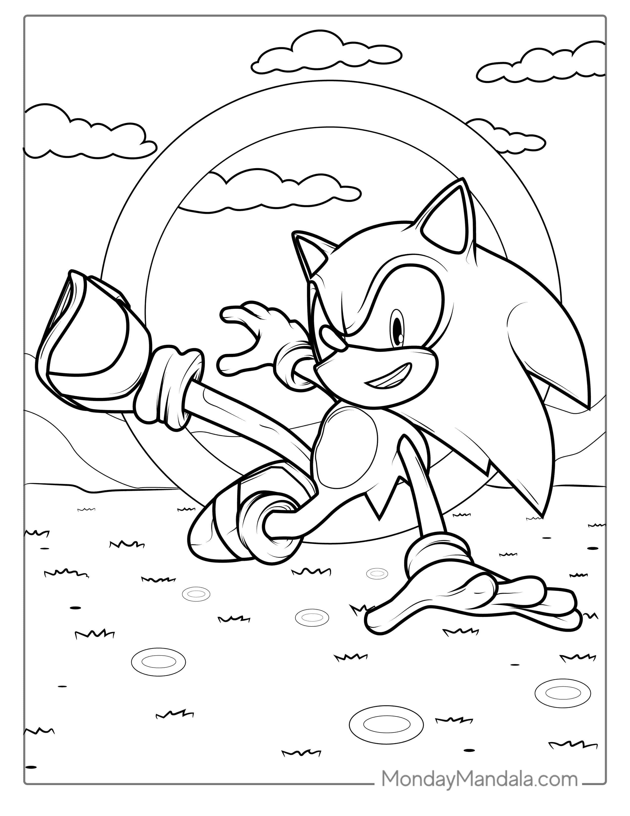 Sonic Jumping Through Ring Coloring Sheet coloring page