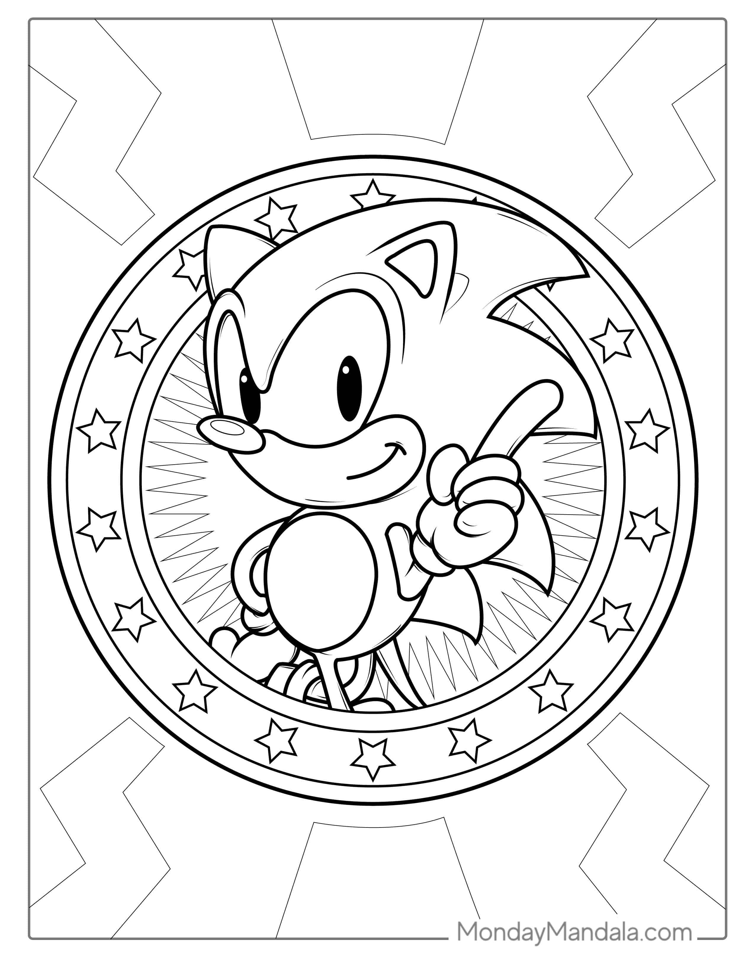 Sonic Pointing Finder With Stars To Color coloring page