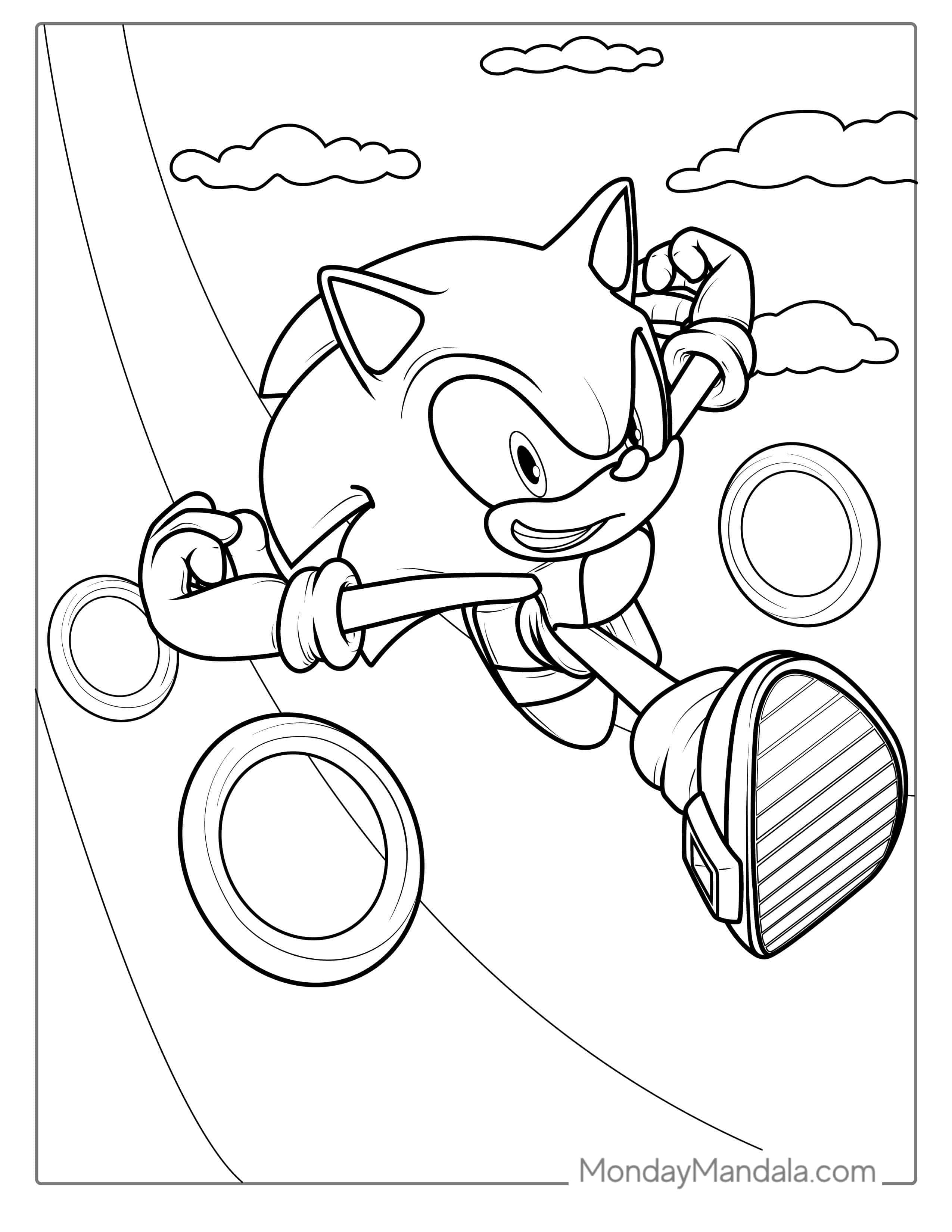 Sonic Running Through Rings Coloring Sheet coloring page