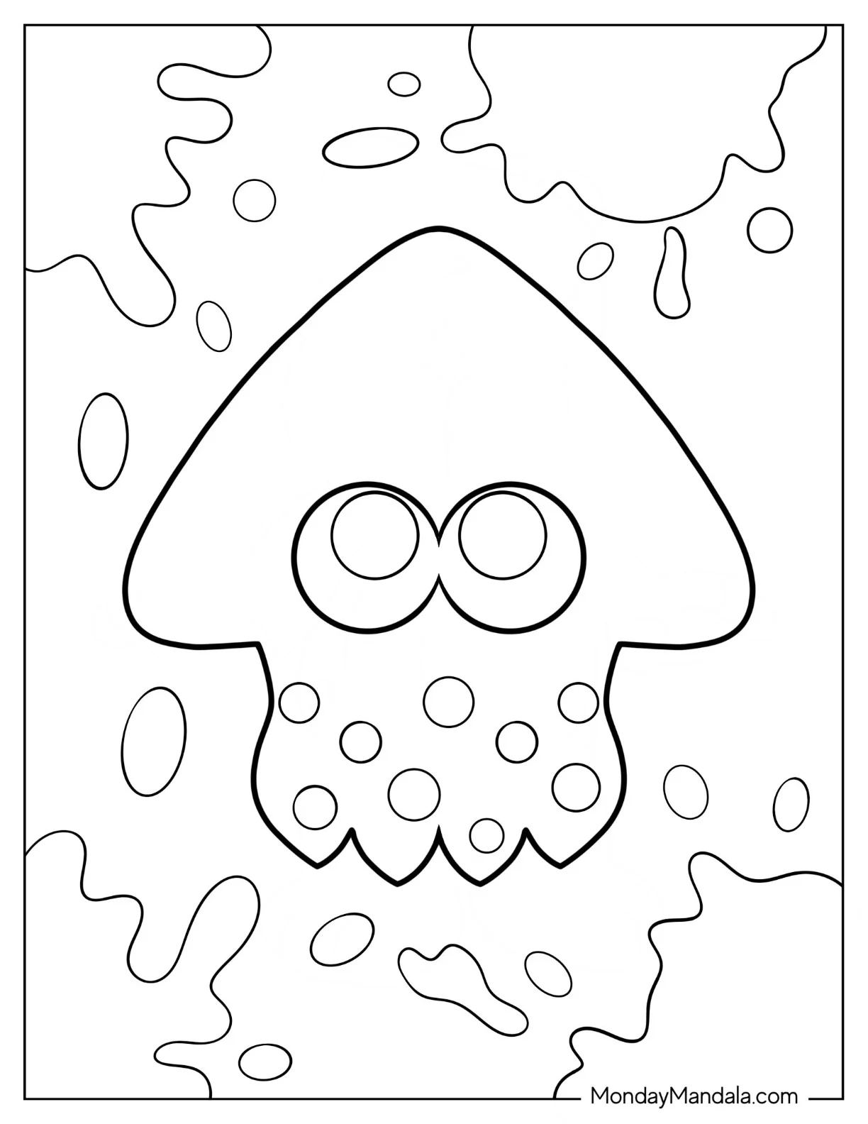 Easy Splatoon Coloring Page Of Squid For Preschoolers coloring page