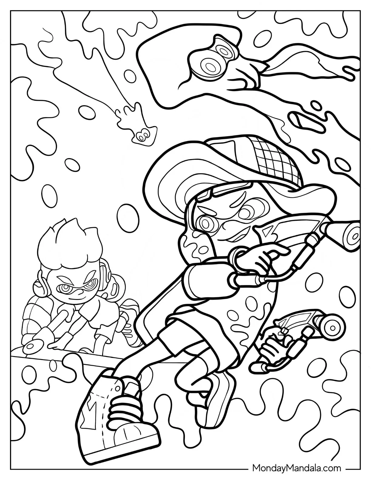 Splatoon Coloring Page Of Amiibo Inkling Girl Neon Pink Vs Inkling Boy Neon Green coloring page — printable line art