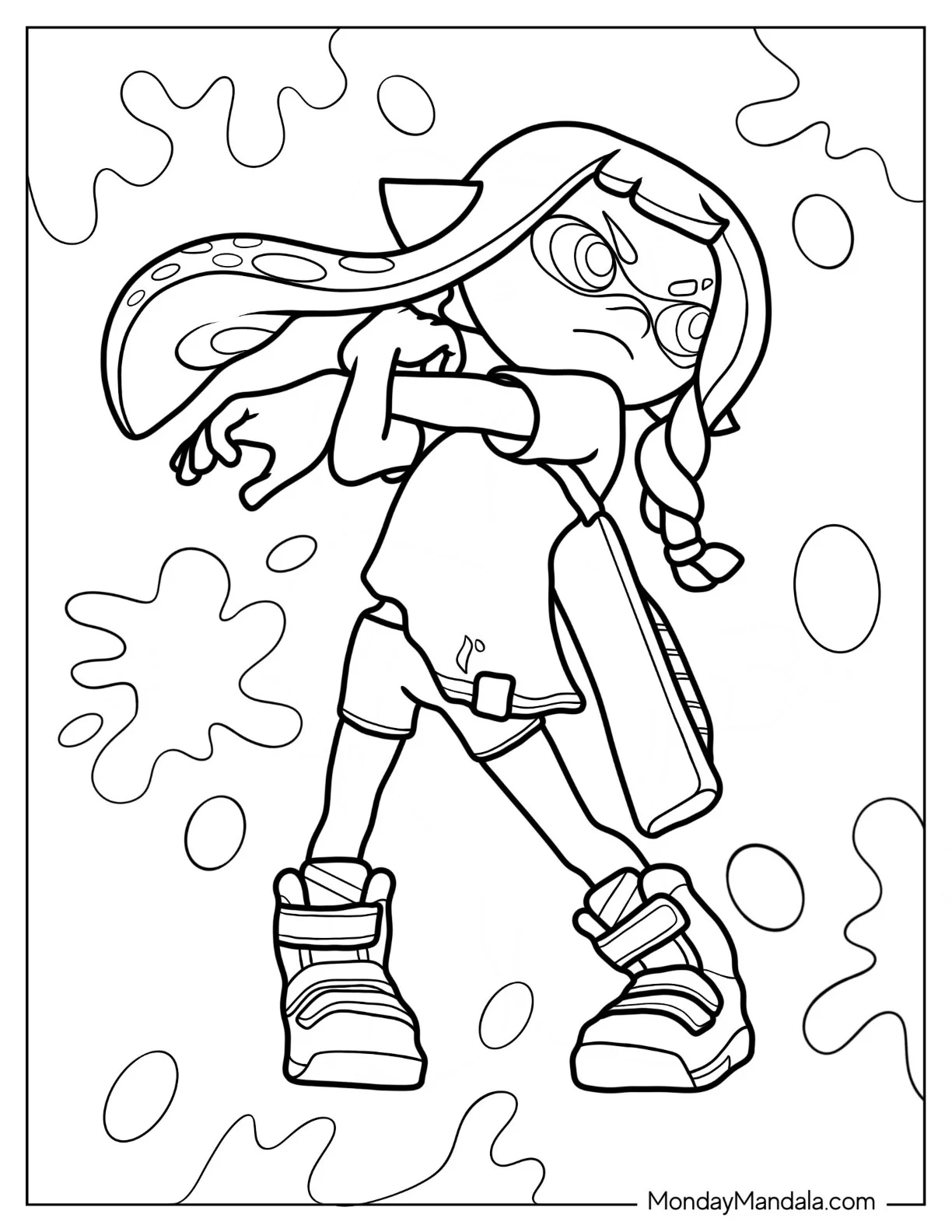 Splatoon Coloring Page Of Easy Agent 3 Stretching Arms Outline For Kids coloring page