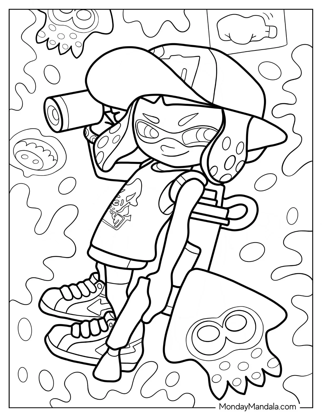 Splatoon Coloring Page Of Kawaii Amiiba Girl Neon Pink With Inkjet For Kids coloring page