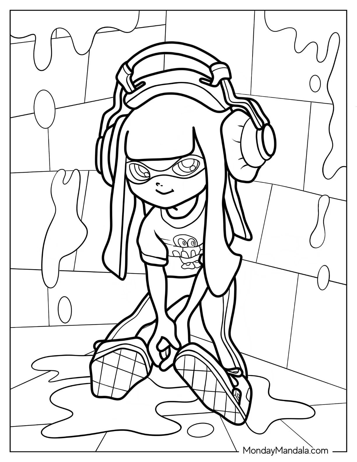 Splatoon Coloring Page Of Neon Green Amiiba Inkling Girl For Kids coloring page — printable line art