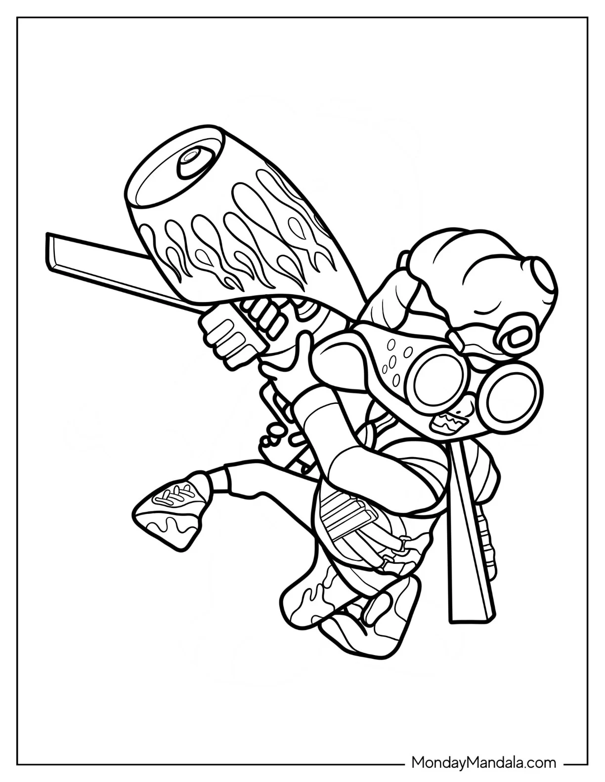 Splatoon Coloring Page Of Octoling Boy With Huge Inkjet coloring page