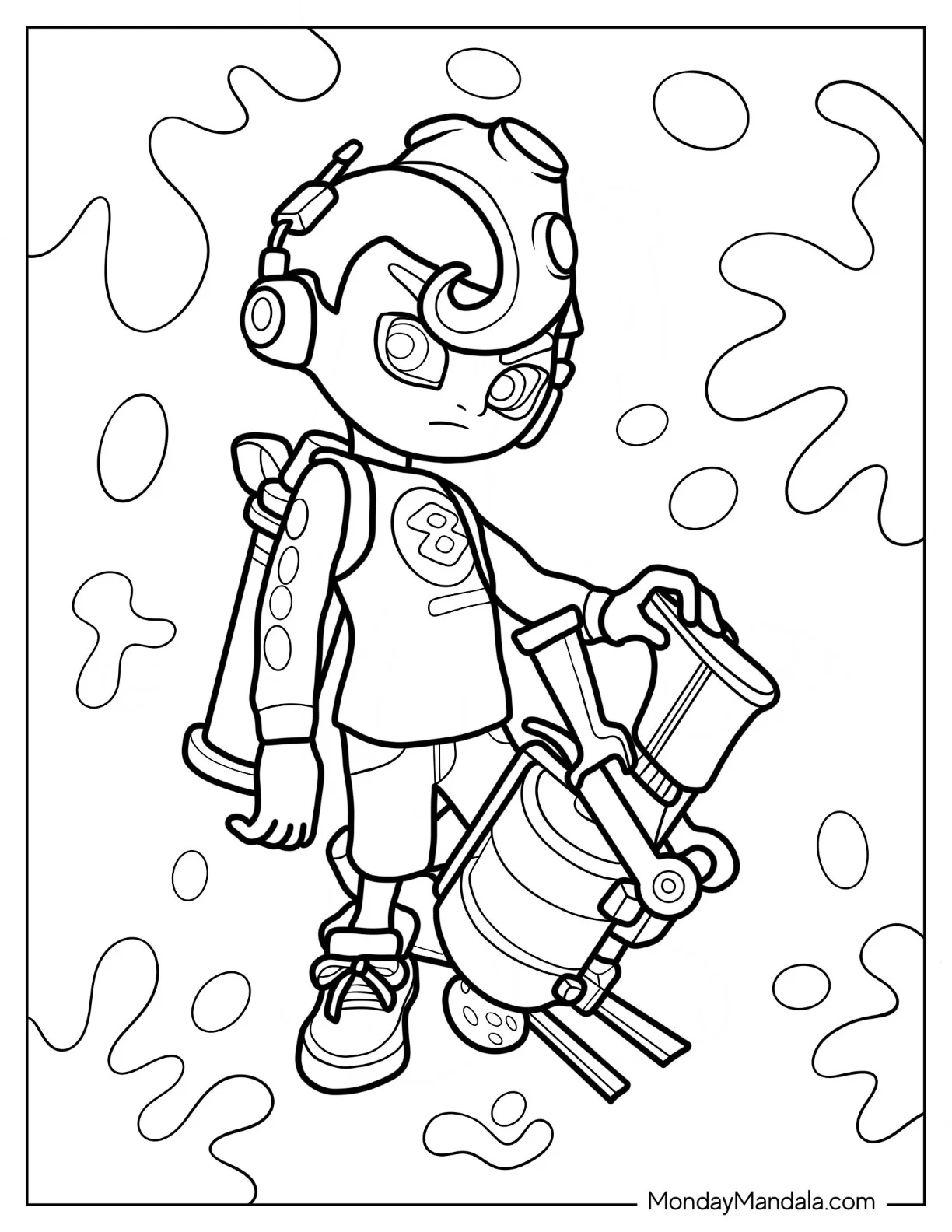 Splatoon Coloring Page Of Serious Octoling Boy Holding Inkjet coloring page