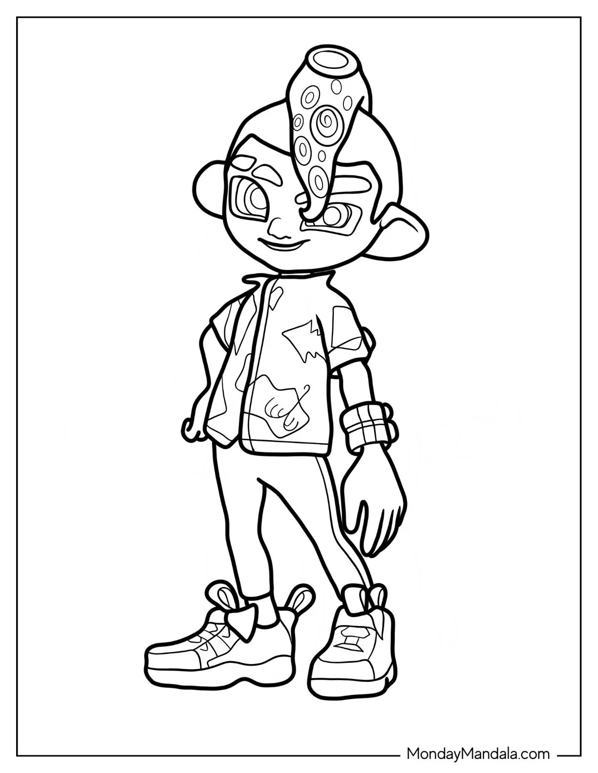 Splatoon Coloring Page Of Smiling Octoling Boy For Preschoolers coloring page
