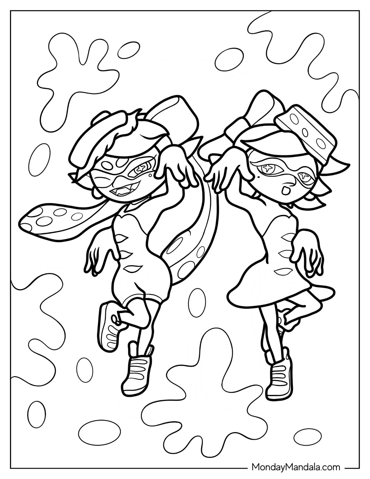 Splatoon Coloring Page Of Squid Sisters Callie And Marie coloring page
