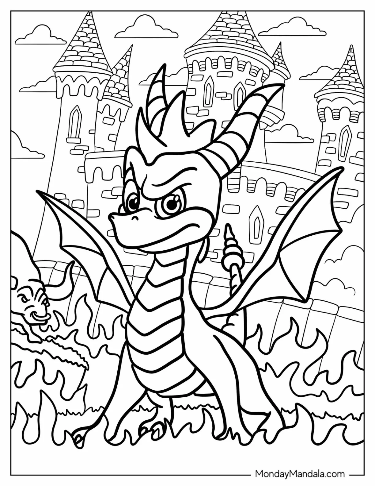 Angry Sypro Coloring Page In Front Of Castle coloring page — printable line art