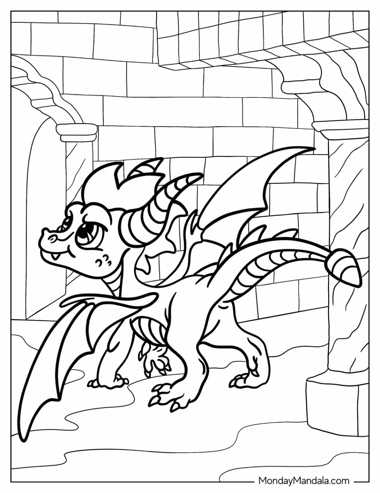 Cute Baby Sypro Coloring Page Inside A Castle coloring page — printable line art