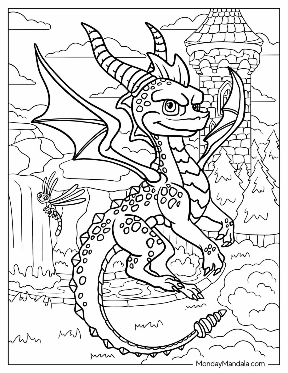 Mighty Sypro Coloring Page Flying In Front Of Castle coloring page