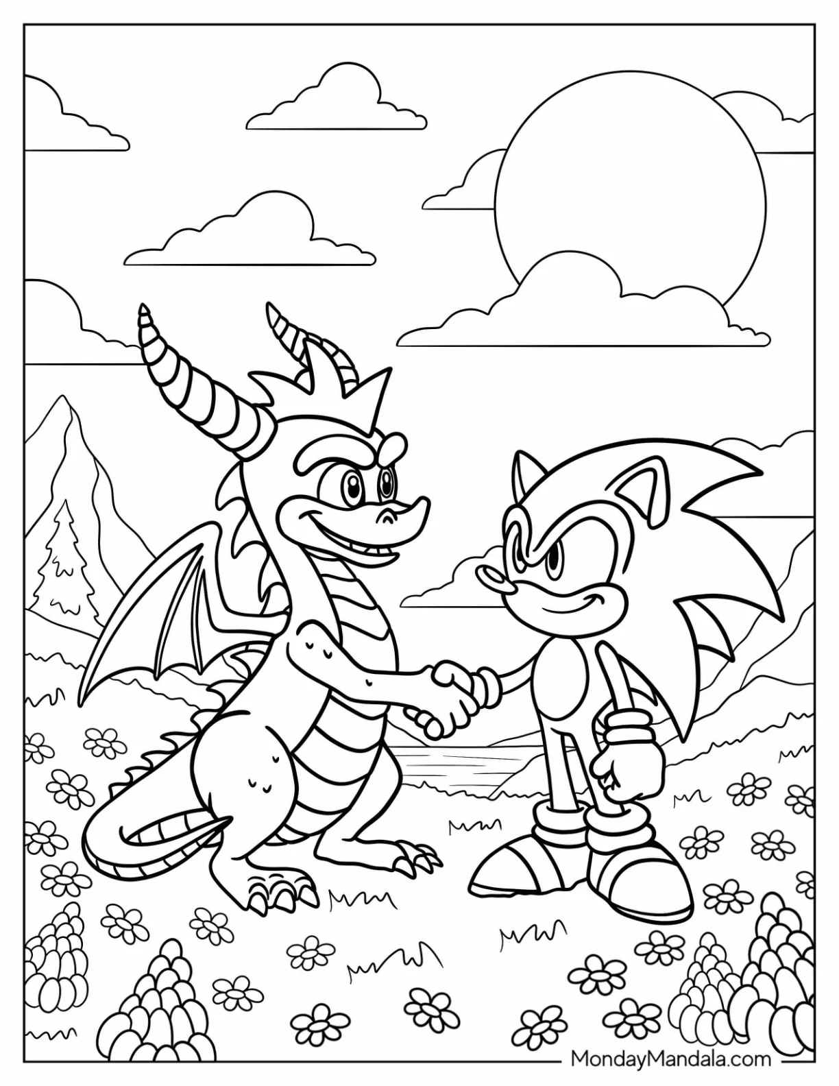 Sypro Coloring Page Shaking Hands With Sonic coloring page