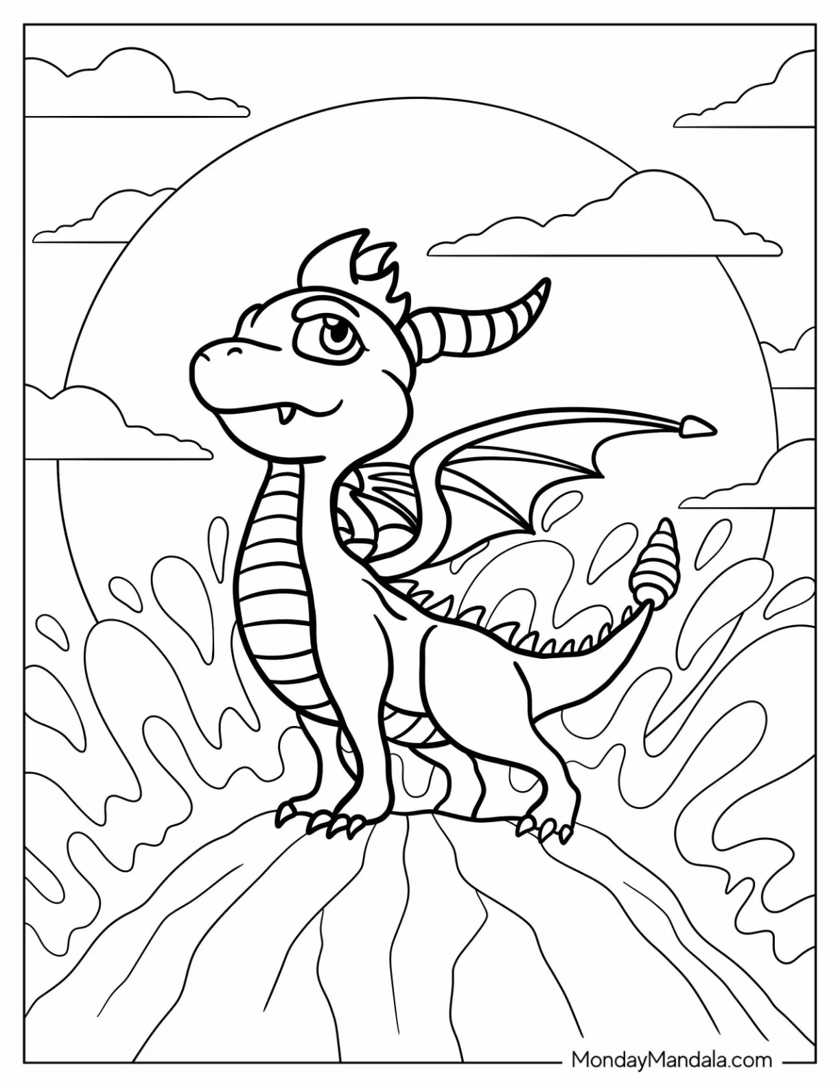 Sypro Coloring Page Standing On A Rock With Water Splashing Behind Him coloring page