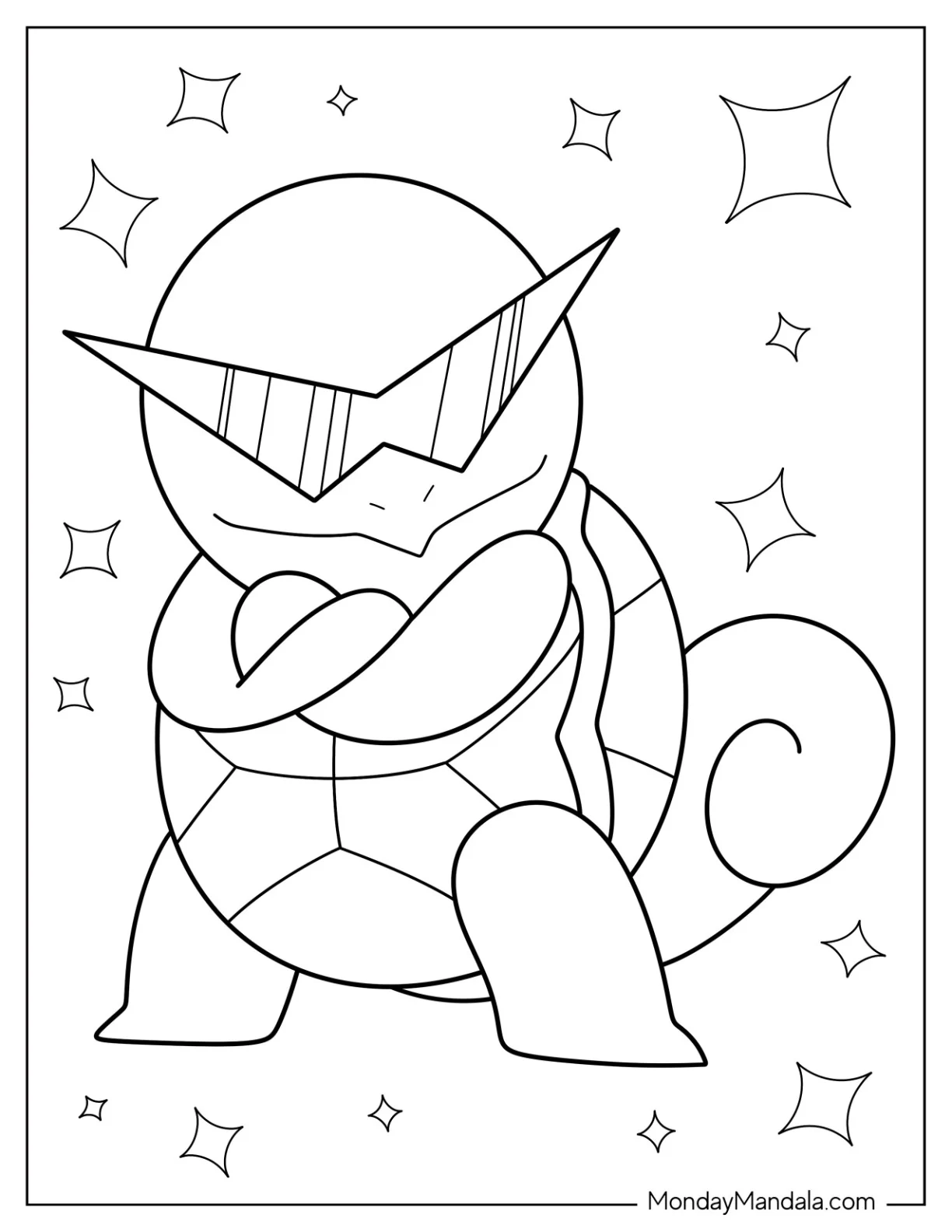 Cool Squirtle Coloring Page Of Squad Member With Arms Crossed coloring page