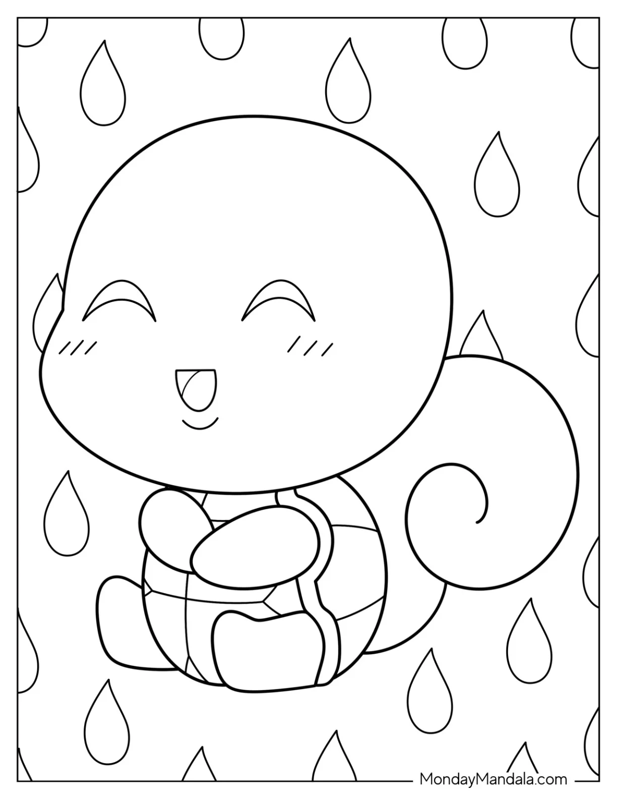 Kawaii Squirtle Coloring Page For Preschoolers coloring page — printable line art