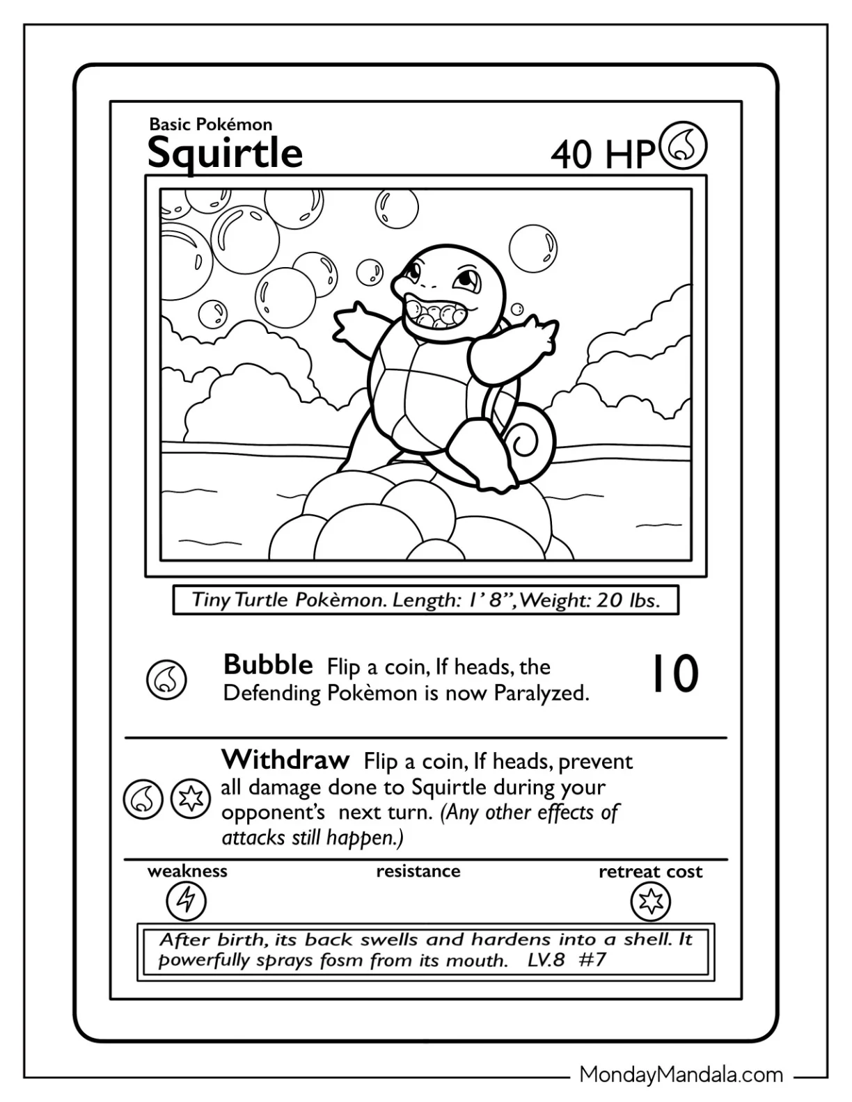 Squirtle Coloring Page Of Bubble Attack Pokemon Card coloring page — printable line art