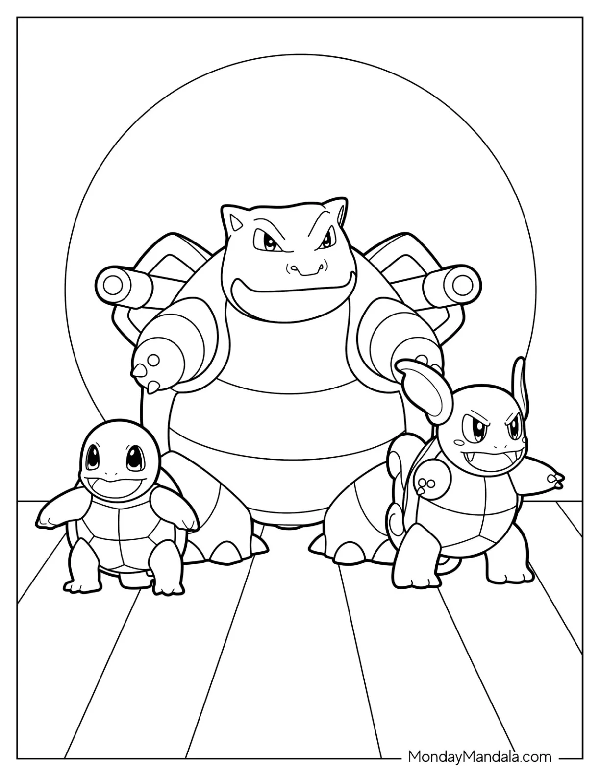 Squirtle Coloring Page Of Evolution To Wartortle And Blastoise coloring page — printable line art