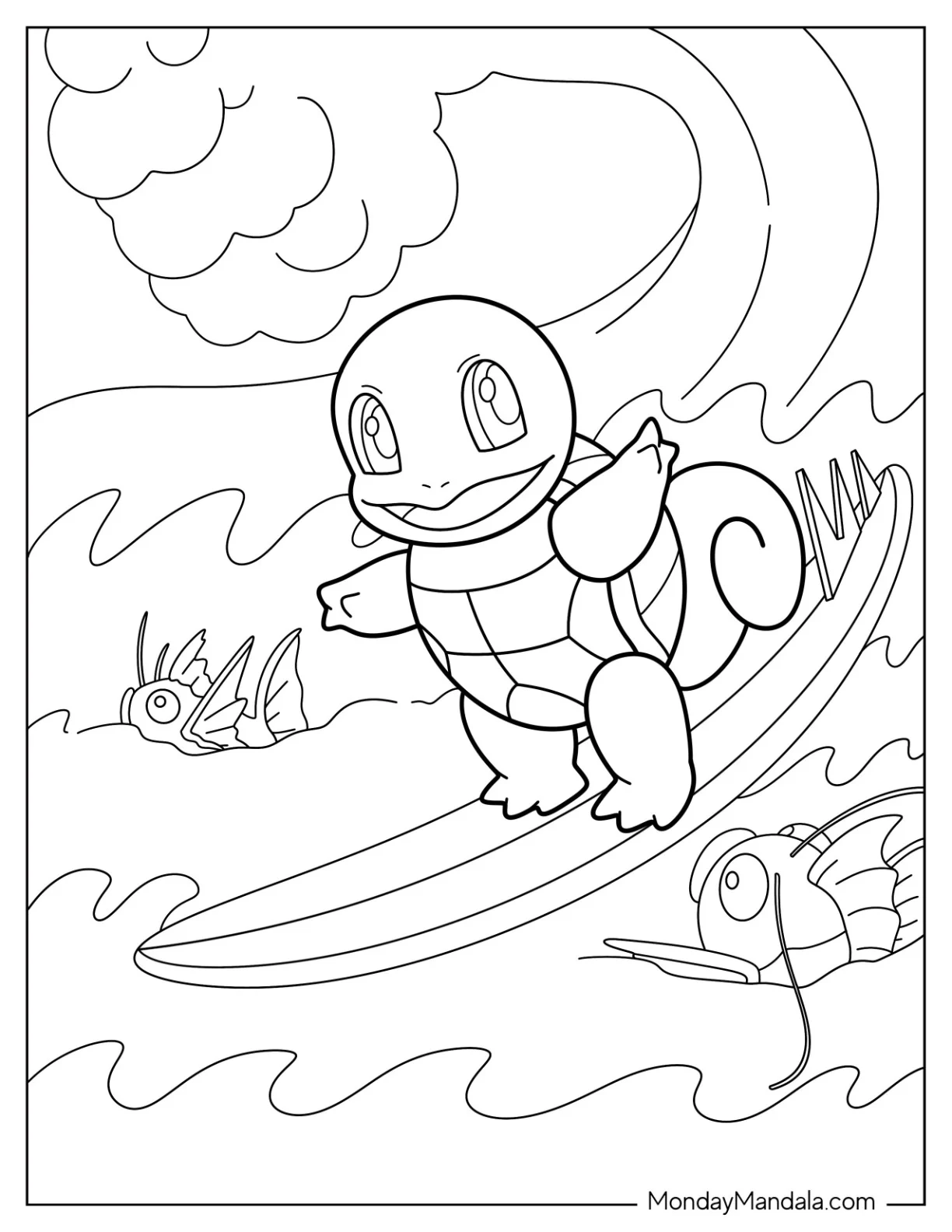 Squirtle Coloring Page Of Surfing With Magikarp coloring page