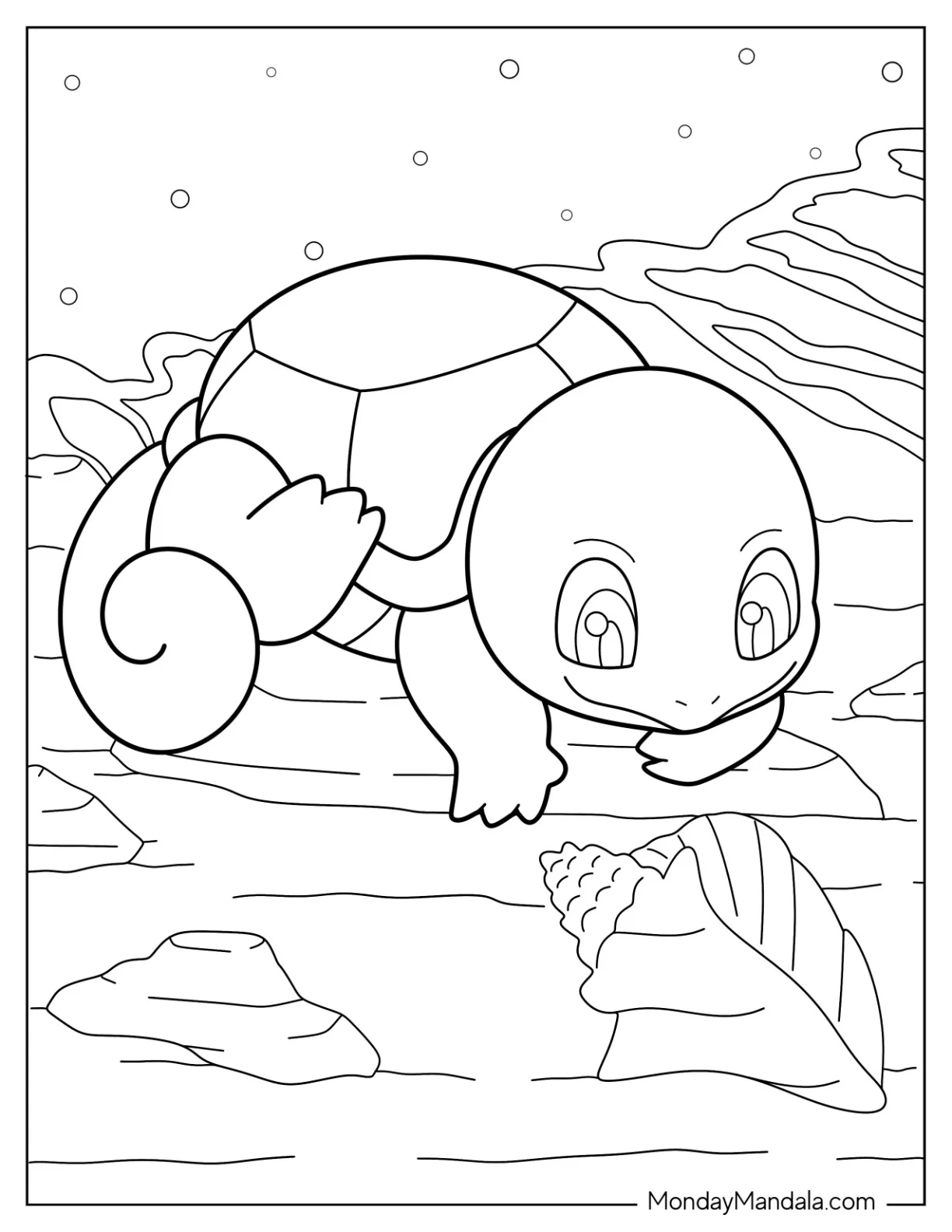 Squirtle Coloring Page Oof Looking At Seashell coloring page — printable line art