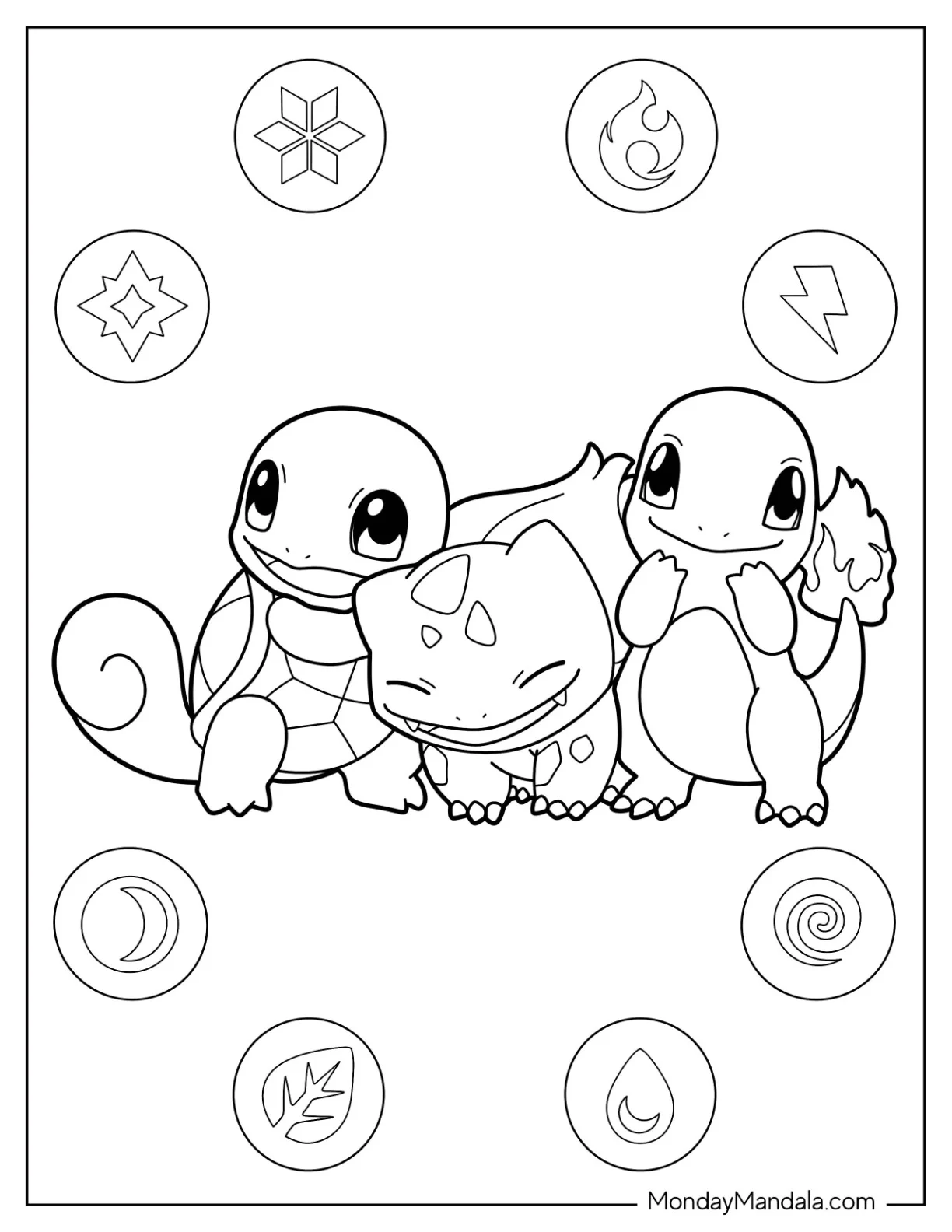 Squirtle Coloring Page With Charmander And Bulbasaur coloring page