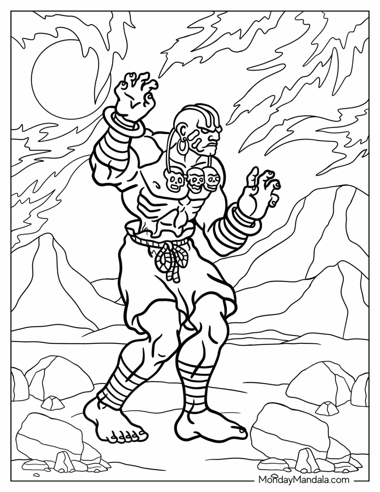 Street Fighter Coloring Page Of Dhalsim Summoning Powers coloring page