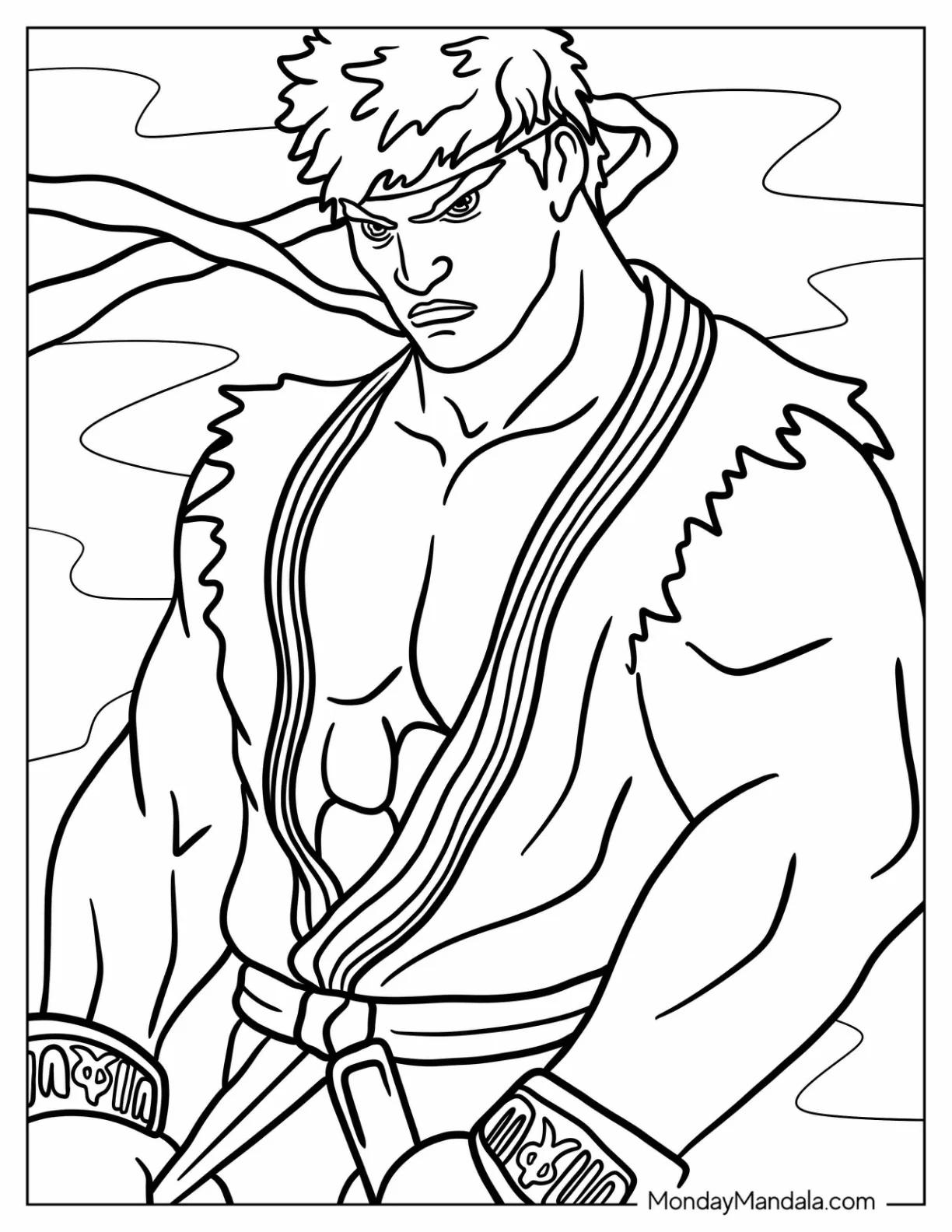 Street Fighter Coloring Page Of Easy Street Fighter Ryu Kids coloring page — printable line art