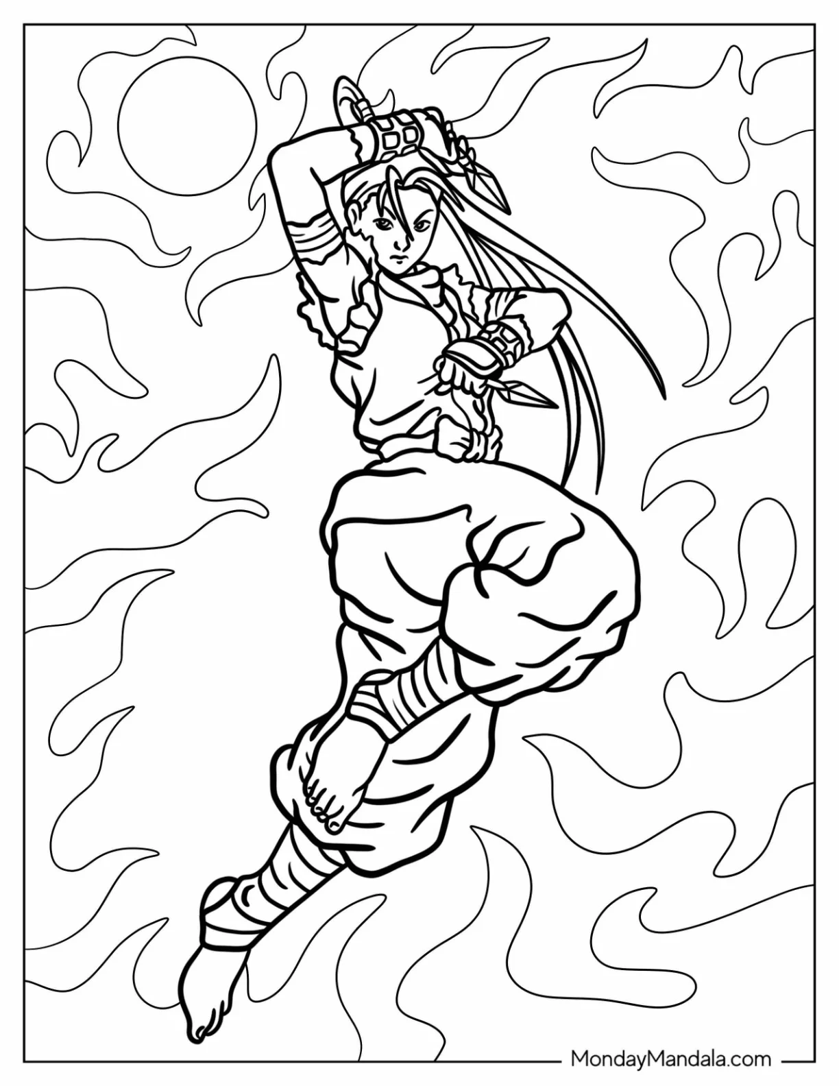 Street Fighter Coloring Page Of Ibuki Holding Kunai In Both Hands coloring page — printable line art