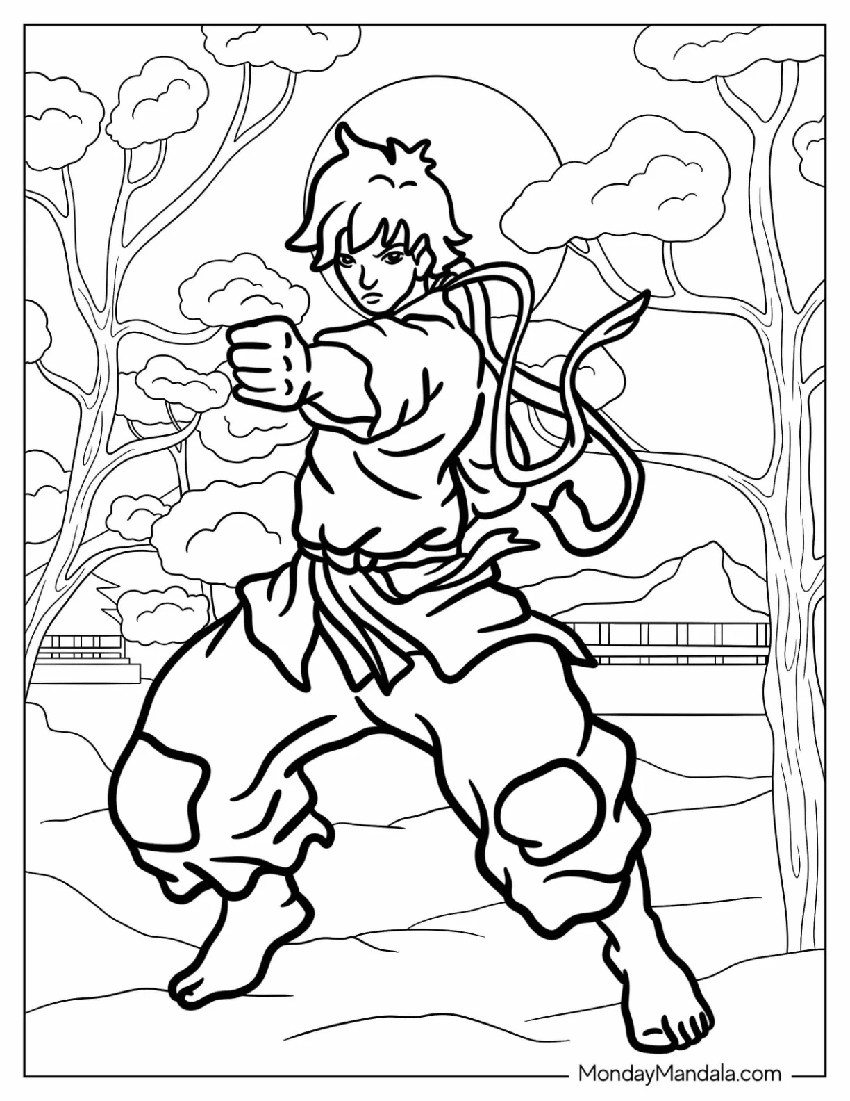 Street Fighter Coloring Page Of Makoto Punching The Air coloring page — printable line art