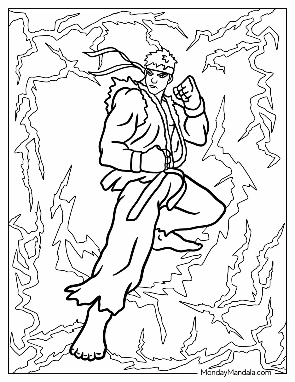 Street Fighter Coloring Page Of Powerful Ryu In Battle coloring page