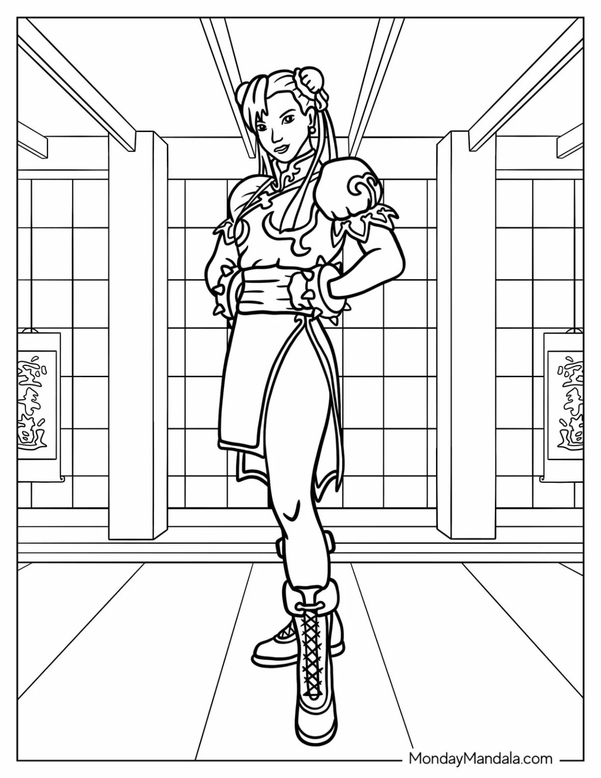 Street Fighter Coloring Page Of Pretty Chun Li For Kids coloring page — printable line art