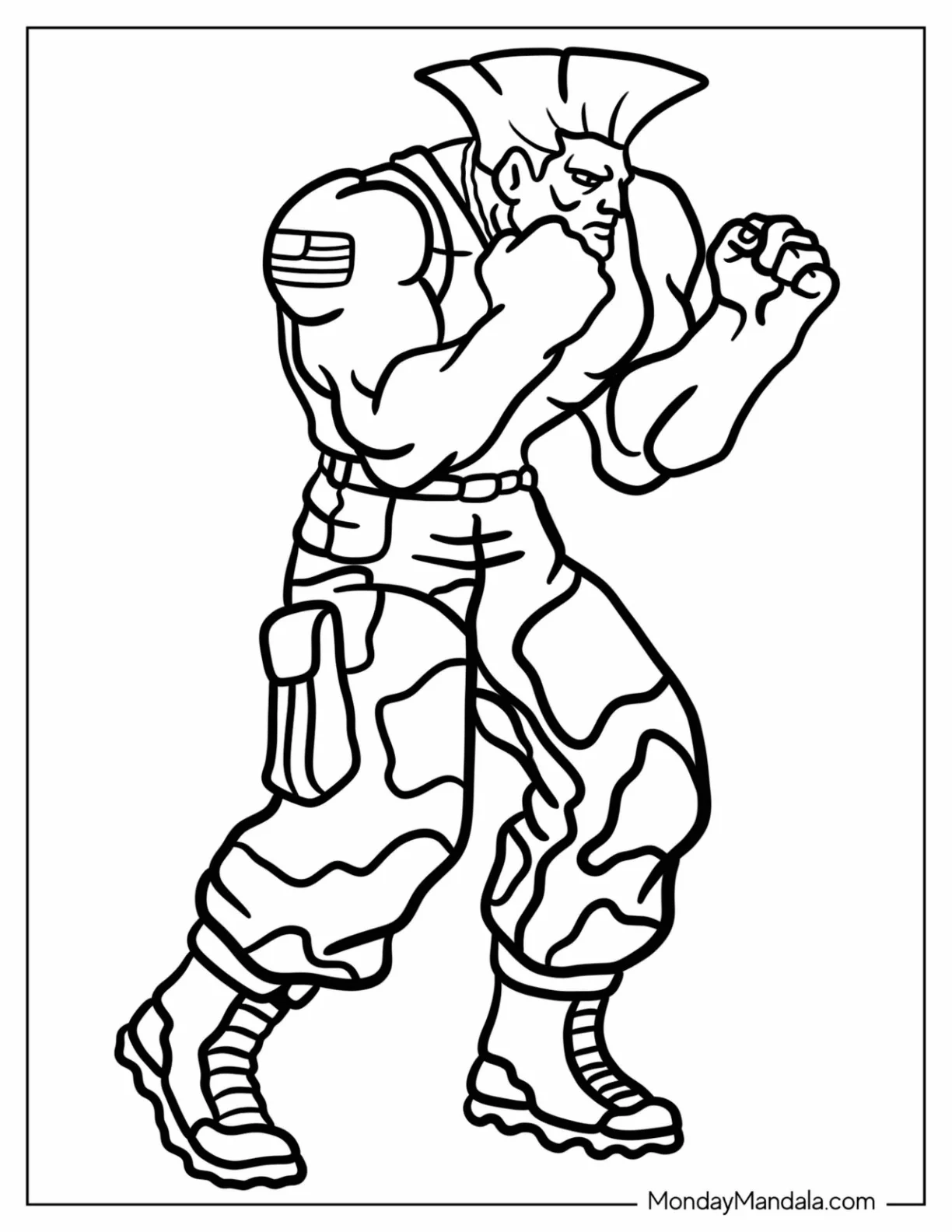 Street Fighter Coloring Page Of Simple Guile In Fighting Pose For Kids coloring page