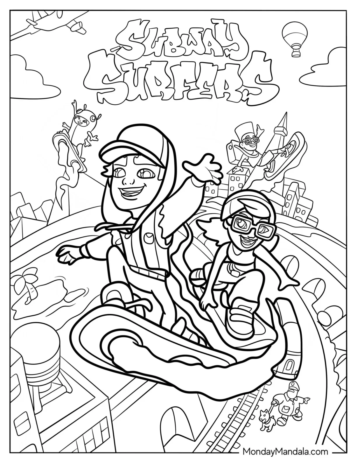 Detailed Subway Surfers Coloring Page Poster coloring page — printable line art