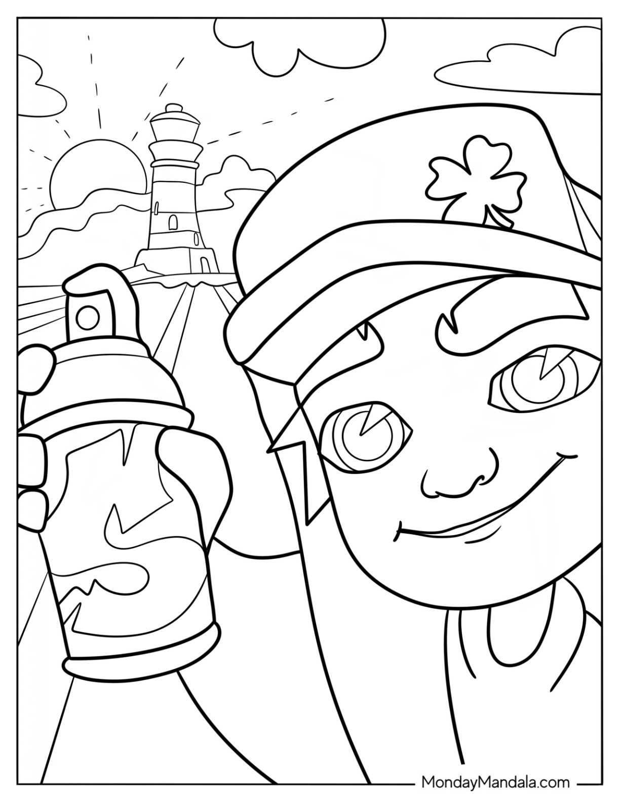 Subway Surfers Coloring Page Easy Jake Holding Up A Spray Paint For Kids coloring page